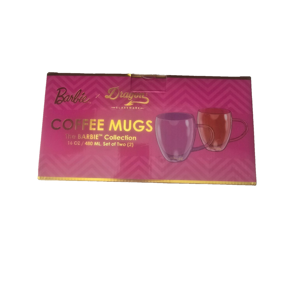 Dragon Glassware x Barbie Double Walled Glass Coffee Mugs, 16 oz, Set of 2